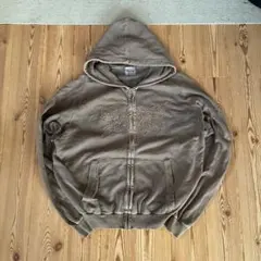 ブラウン 茶色 ジップパーカー 刺繍