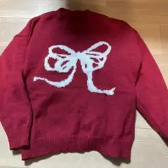 Dazy リボン柄 赤 ニットセーター M