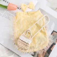 【Mサイズ】犬服 フリル付き黄色ドレスセット