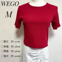 【美品】WEGO ウィゴー リブカットソー 半袖 赤 M クルーネックのサムネイル