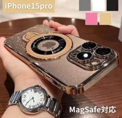 新色！iPhone15Pro ケース スマホリング magsafe対応 ゴールド