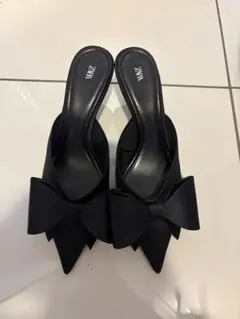 ZARA リボン付きミュール ブラックのサムネイル