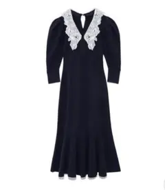 SNIDEL エンブロイダリーカラーニットマーメイドワンピース  七分袖