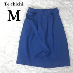テチチ Te chichi 共布ベルト付 デニム風膝丈タイトスカート M 青