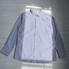 GLOBAL WORK ストライプシャツ L ブルー 長袖 サラサラ素材