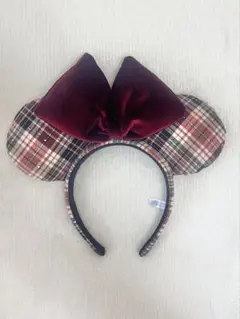 ミニーマウス カチューシャ チェック レッド