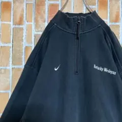 280NIKEナイキ90s ハーフジップ黒スウェットパーカーワンポイント刺繍ロゴ