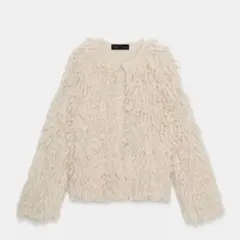 即日発送ZARA ブラッシュドフリンジニットジャケット M
