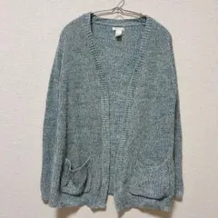 FOREVER21 【S】ニットカーディガン 青系ミックス ポケット付き