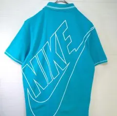 ナイキ　ポロシャツ　スウッシュ　ビッグロゴ　青緑