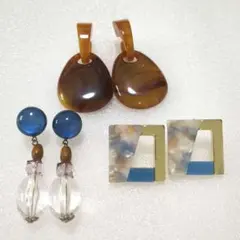 【美品】ピアス3点セット レトロ ヴィンテージ風 個性派べっ甲ブルーゴールド人気