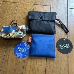 KALDI エコバッグ ブラック helpersブルー伝説柄チャームの3点セット