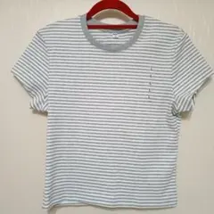 【新品】UNIQLOミニT グレーとホワイトのストライプ半袖Tシャツ Lサイズ