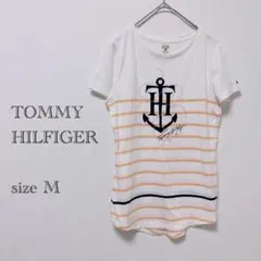 a664 トミーヒルフィガー Tシャツ マリン 刺繍 M ボーダー 黄 白 半袖のサムネイル