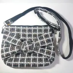 ハンドメイド☆チェック柄リボンデザインショルダーバッグ