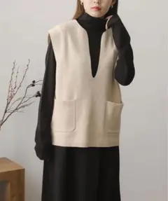 スキッパーニットベストレイヤードワンピース