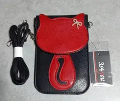 猫デザイン スマホショルダーバッグ 黒・赤