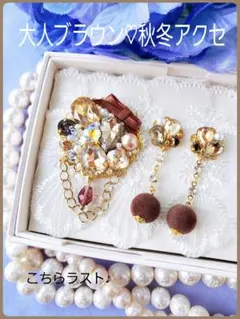 送料込【B級品】こちらラスト♪大人ブラウン♡馴染みやすい秋冬アクセ