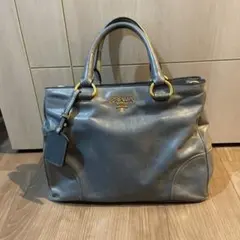 PRADA 2way ショルダーバッグ レザー グレーブルーヴィッテロ 