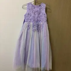 パープル刺繍チュールドレス　140 紫　ラベンダー