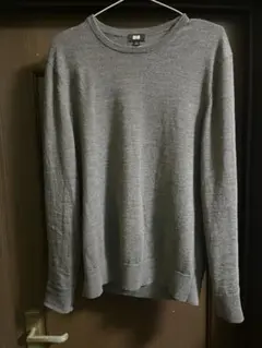 【美品】 UNIQLO メリノクルーネックセーター L ダークグレー ユニクロ