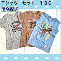 キッズ　Tシャツ セット　スモーキーブルー　ブラウン　グレー　１３０　ロゴ　恐竜