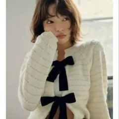 LILY BROWN ベロアリボンカーディガン