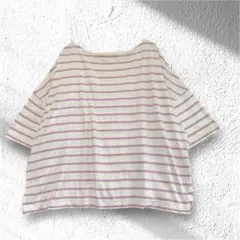 【チャコ クローゼット】ボーダー カットソー Tシャツ 五分袖 綿 ピンク Fのサムネイル