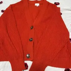 H&M☆オレンジ リブ編みカーディガン EUR XL