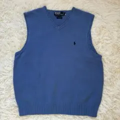 90s✨️Ralph Lauren コットンニットベスト 厚手 ライトブルー M