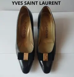 Yves Saint Laurent パンプス スエードリボン ブランドロゴ刻印