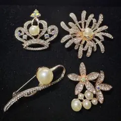 R*O様 ブローチ ラインストーン　パールモチーフ　ピンクゴールドカラー 入学式