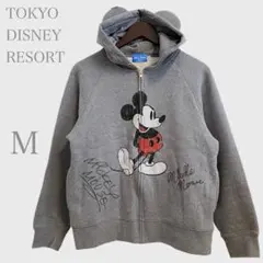 東京ディズニーリゾート　ミッキーマパーカー　耳付き　グレー　M プリント