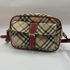 ▲BURBERRY BLUE LABEL 　ノバチェック ショルダーバッグ 赤