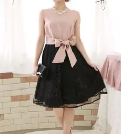 アプレジュール チュール切替ドレス 結婚式 二次会 体型カバー リボン