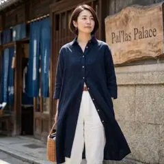 pal'las palace パラスパレス 藍染めリネン混七分袖ワンピースのサムネイル