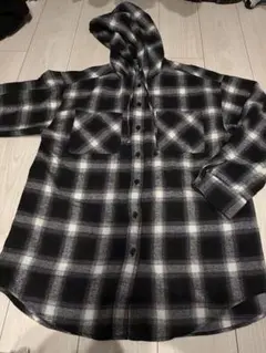 WEGO ウィゴー　フード付きフランネルシャツ ブラック・ホワイトチェック