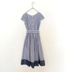 クミキョク 組曲 ワンピース フレア Aライン ウエストリボン ストライプ 1