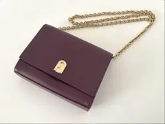 美品 フルラ FURLA バーガンディ アーチロゴ チェーン ショルダー 