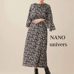 NANO universe 小花柄　ラッフルスリーブ ロングワンピース 36
