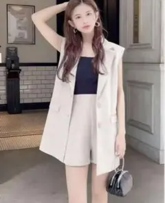 GRL バックスリットジレ ショートパンツセットアップ［Kz72］ベージュ