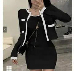 ★GRL★ グレイル 配色カーディガンミニワンピースニットセットアップ