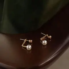 ピアス 18K 淡水パール 2連 ピアス