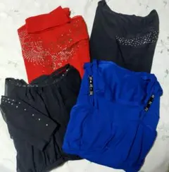 お値下げ中 ダンス衣装 トップス 4点セットまとめ売り レッド ブルー ブラック