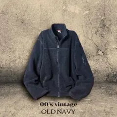 OLD NAVY ボアフリースジャケット XL ブラック フルジップ 無地 古着