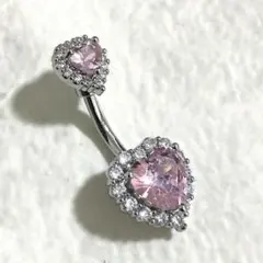 ラインストーン ハートのへそピアス ピンク ステンレス キラキラ 14G
