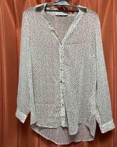 ZARA ドット柄 長袖シャツ XS ブラウス　透け感　シースルー　ダルメシアン