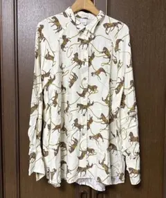 みなとのてんらんかい　ブラウス　馬柄 みなとのてんらんかい ノースリーブブラウス 馬柄 フォックスハント 白