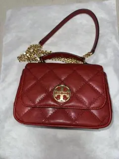 トリーバーチ レッド レザー キルティング ショルダーバッグ