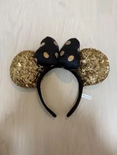 ミニー耳カチューシャ ゴールド ブラック ドット